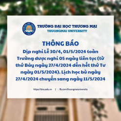 Thông báo thay đổi lịch học bù dịp Lễ 30/4, 1/5